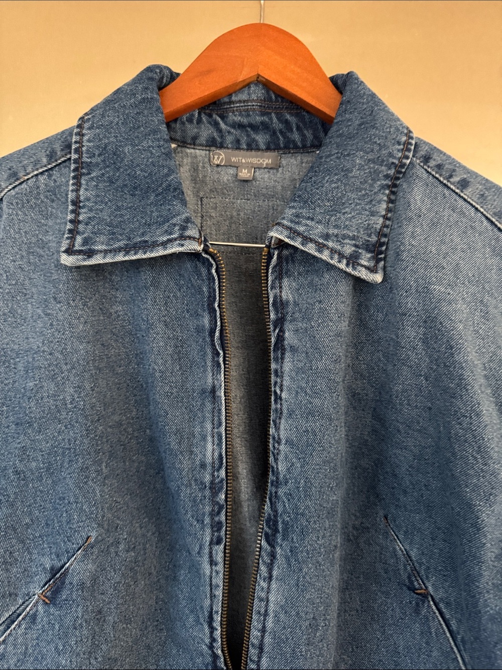 Wit & Wisdom Denim Bomber Jacket Mid Blue Size M NWT - Picture 3 of 7